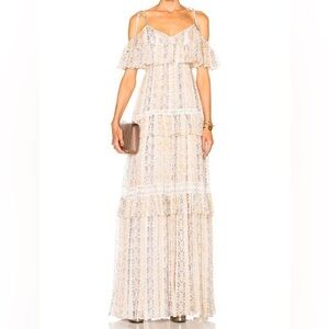 Needle & Thread Floral Stripe Layered Maxi Dress in Rose Beige size 2